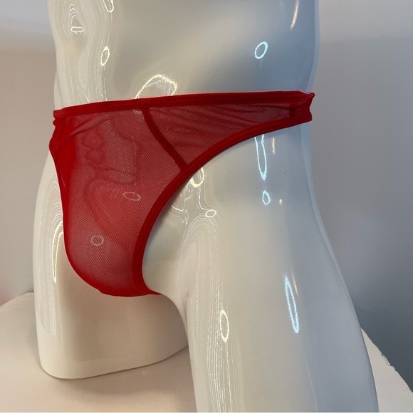 Mens Thong G-String Underwear Mesh Sheer See Through Red Medium NWT - Picture 9 of 12